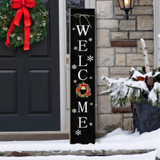 Winter Welcome Porch Sign 47'' Large Wooden Vertical Xmas Sign with Snowflake De