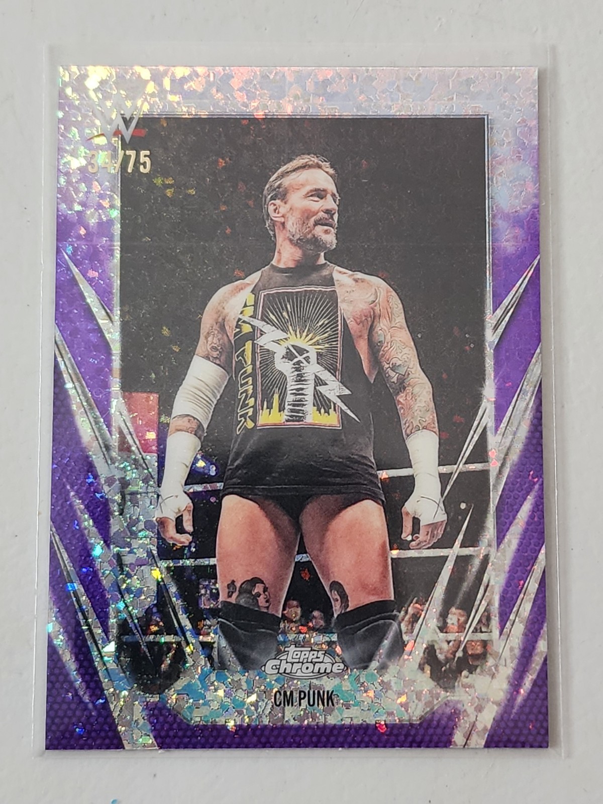 2026 Topps Chrome WWE CM Punk Purple Mini Diamond Refractor /75 Wrestlemania