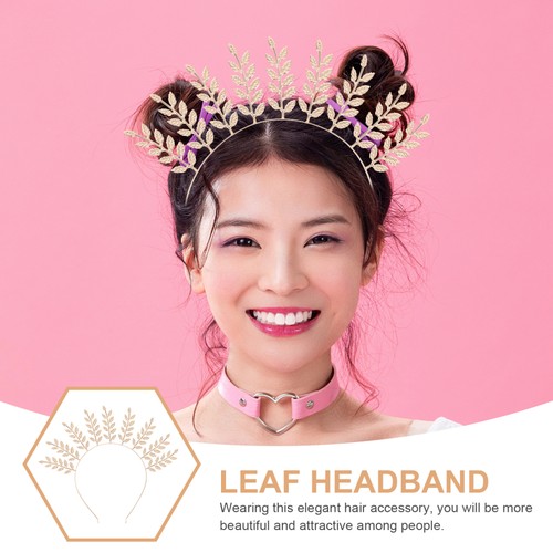 Golden Headband Leaf Headdress Miss Romantic Headpiece Artificial Leaves - Picture 6 of 12