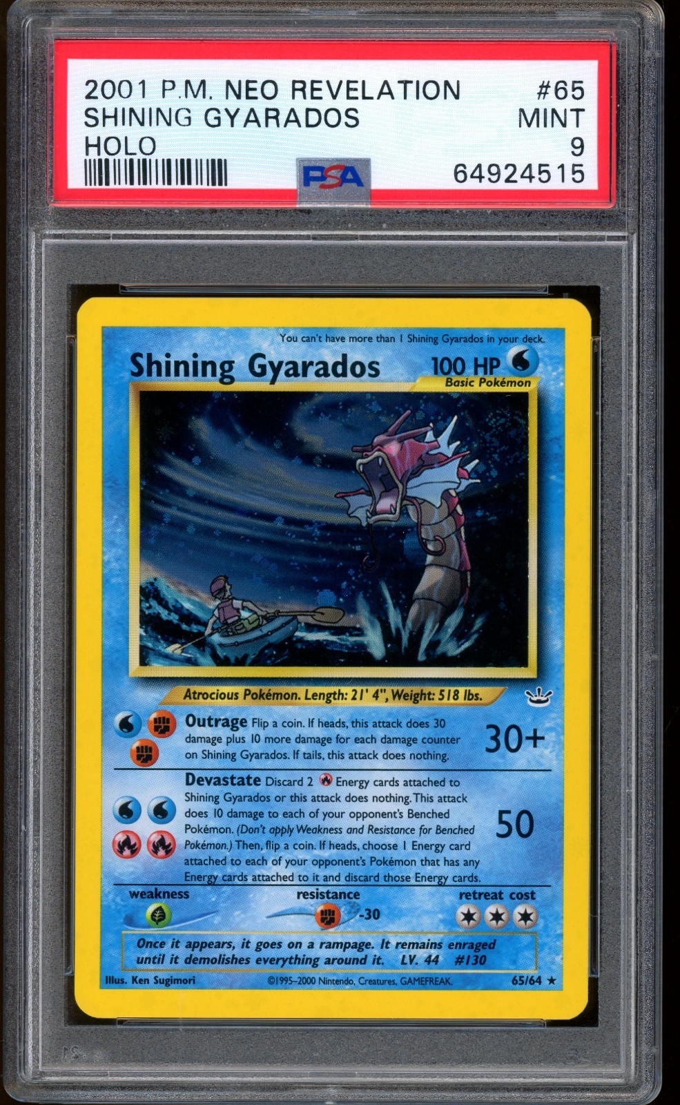 2001 Pokemon Shining Gyarados Neo Revelation Unlimited Holo #65 PSA 9 MINT