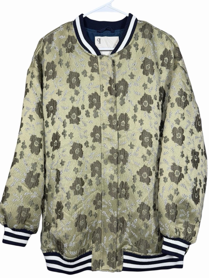 Chaqueta Bomber Pilcro Slouchy Floral Brocado Dorado Jacquard Anthropologie M Foto 2 de 4