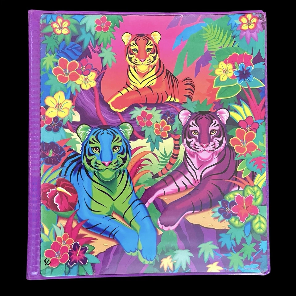 Carpeta de 3 anillos vintage años 90 Lisa Frank arco iris tres tigres trampero guardián LEER Foto 3 de 4