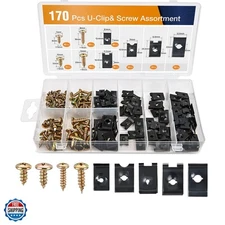 170Pcs Car U-Clip and Screw Assortment Kit 9 Different Sizes Automotive U Nut...