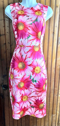 PINK Gerber Daisy Calvin Klein EASTER Floral Midi Scuba Fit & Flare Dress Sz 6