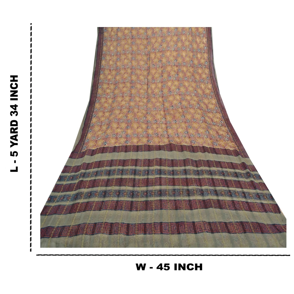Sanskriti Vintage Sarees Pure Chiffon Zari Woven & Print Sari 5+Yd Craft Fabric - Image 4 of 4