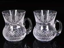 Pair Of Edinburgh Crystal Thistle Pattern Mulled Wine Punch Cup Glasses H-8.2cm