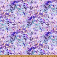 Cotton Flourish Butterflies Watercolor Purple Wings Fabric Print by Yard D584.77