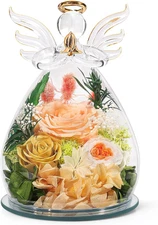 Preserved Rose Glass Angel Figurine - Forever Flower Gift for Women