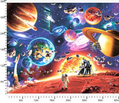 36'' Fabric Panel | Fabric Editions Final Frontier Moon Planet Space Station