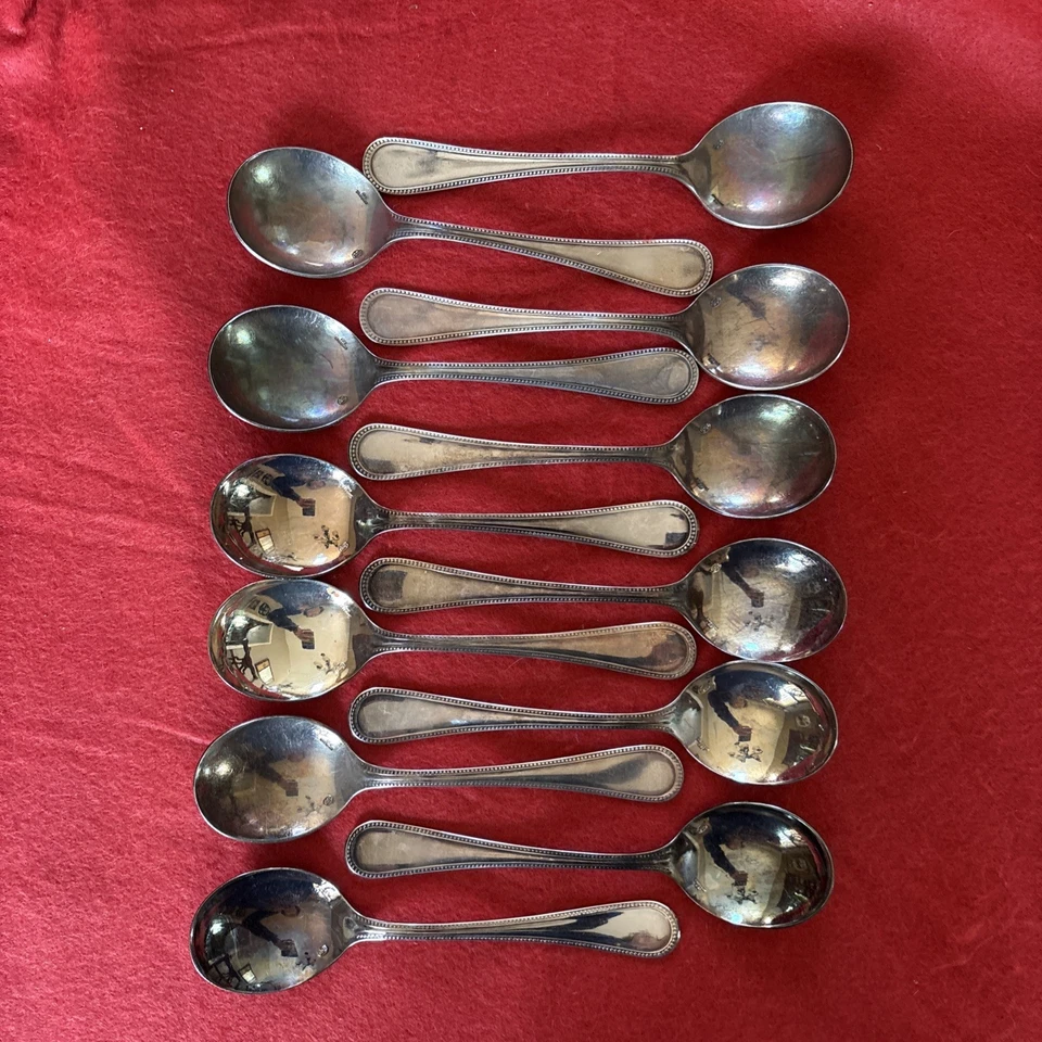 Gran Lote Sambonet Italia Cucharas Redondas Sopa Plateado Servicio Marcado 12 Pesadas Foto 2 de 4