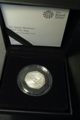 2017 Isaac Newton Silber PIEDFORT Fifty Pence 50p Box und COA