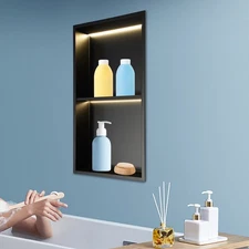 Stainless Steel Shower Niche 2-Tier Bathroom Wall Niche with LED Light 12x24in