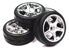 5 Spoke Complete Wheel & Tire Set (4) for 1/10 Touring Car