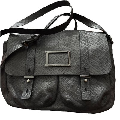 Marc by Marc Jacobs Embossed Gray Leather Messenger Flap Crossbody Handbag