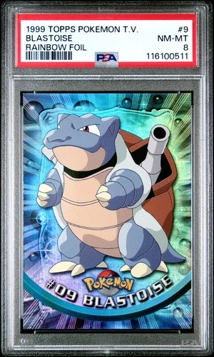 1999 TOPPS POKEMON TV RAINBOW FOIL #9 BLASTOISE PSA 8