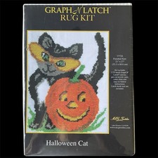 New SEALED Halloween Latch Hook Rug Kit Masked Cat Jack-O -Lantern MCG 21 x27