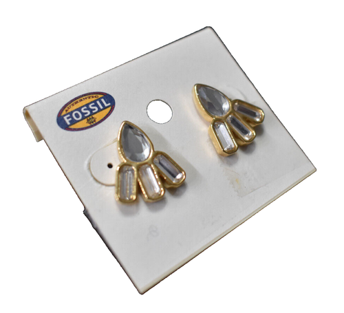 Fossil Crystal Fan Studs Earrings Goldtone New! NWT - Picture 3 of 4