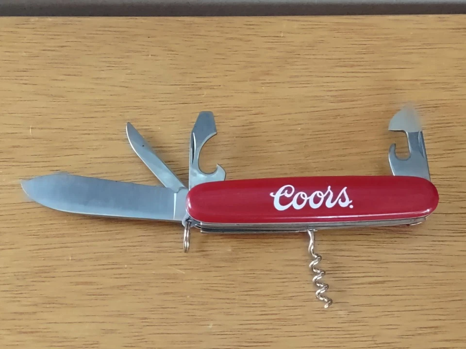 Colonial Prov. Faca de acampamento EUA / multi-ferramenta, publicidade COORS de aço inoxidável - Imagem 3 de 4