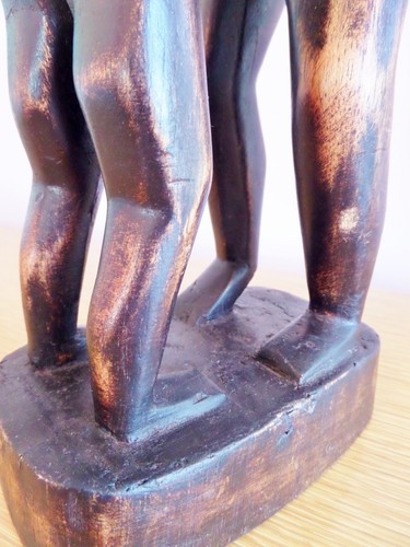 Vintage Ghana Hand Carved Wooden Statue Mother and Child West African Souvenir - Picture 4 of 5