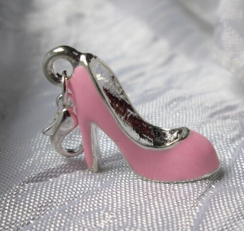 1 CHARM PINK HEEL CHARM SILVER CARABINER CLIPPER PEARL SHOE *V509 - Picture 1 of 2