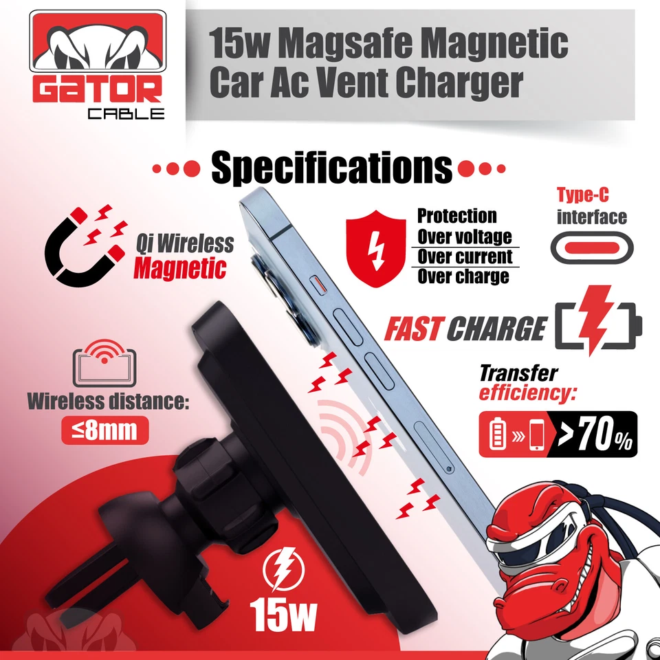 Soporte magnético de montaje de cargador de coche inalámbrico MagSafe para iPhone 12 13 14 15 16 Pro Foto 4 de 4