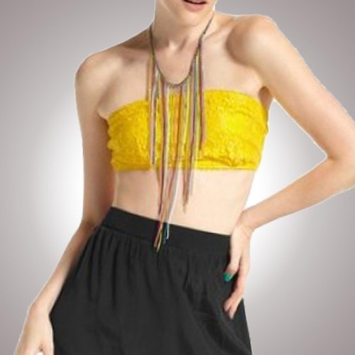 kurzes Spitzen Bandeau Top CROP Bustier SPITZE Stretch abn.Träger GELB Gr.36 * - Bild 3 von 4