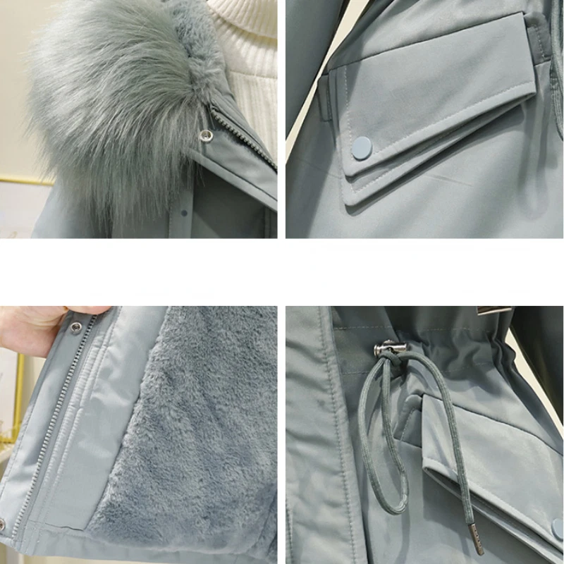 Women Fleece Lined Padded Coat Faux Fur Hooded Jacket Tunic Drawstring Parka Ski - Image 3 of 4