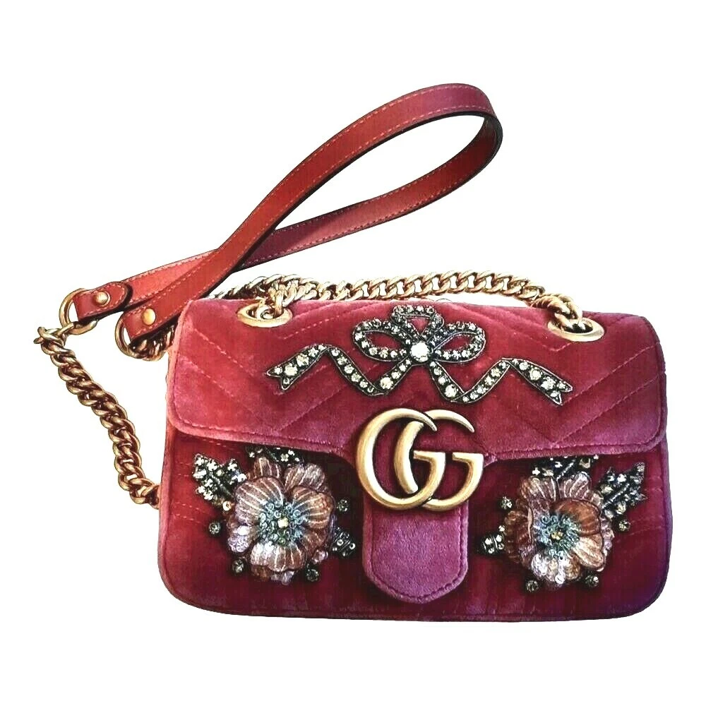 Gucci Marmont Pink Velvet Embellished Bag