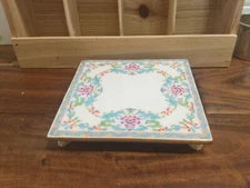 Antique Footed  Tea Tile Trivet Minton Mintons  square old globe mark 1800'