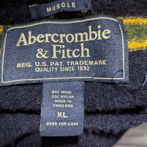 Abercrombie & Fitch Sweater Men Size XL Navy Stripe Wool Blend Crew Pullover - Picture 6 of 8