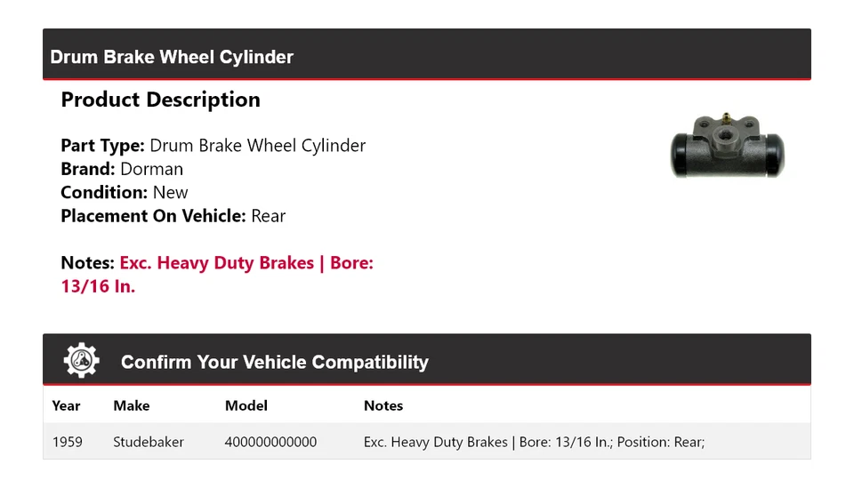Cilindro trasero de rueda de freno de tambor Studebaker 4E11 Dorman 1959 Foto 2 de 3