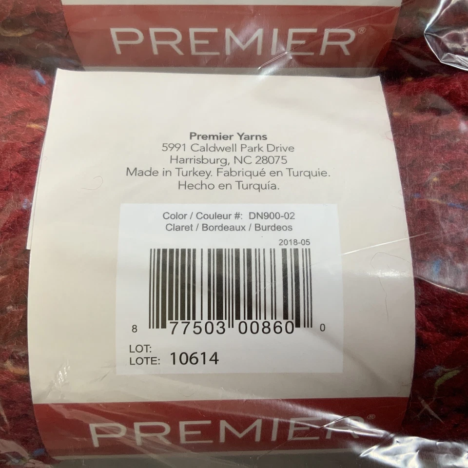 Premier Hilado Serenity Grueso Tweed Claret Rojo Paquete de 3 Skiens 109 yardas cada uno Foto 4 de 4