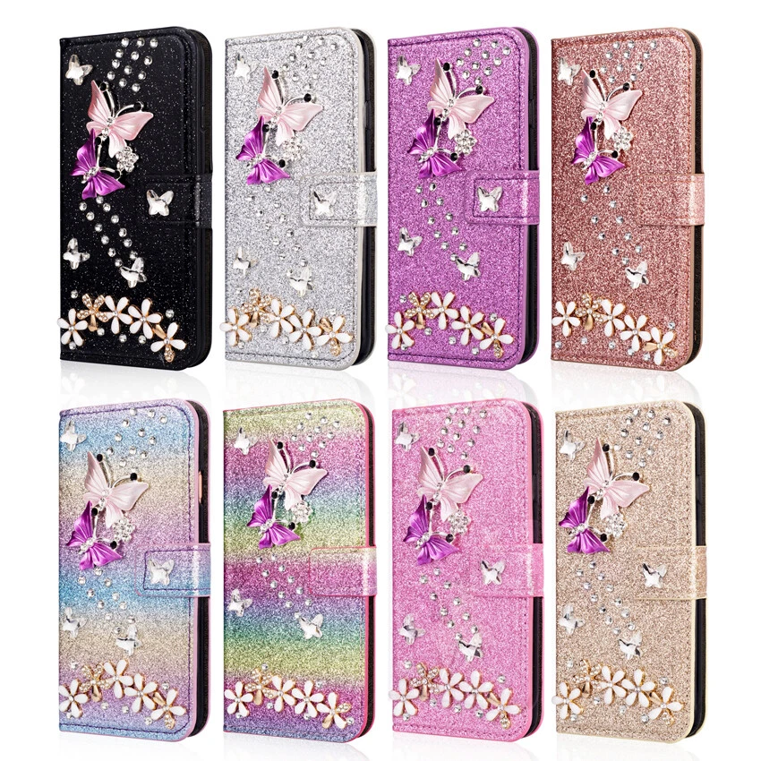 3D Butterfly Wallet Case Glitter Flip Cover for iPhone 16e/15/14/13/12/11 XR SE - Image 2 of 4