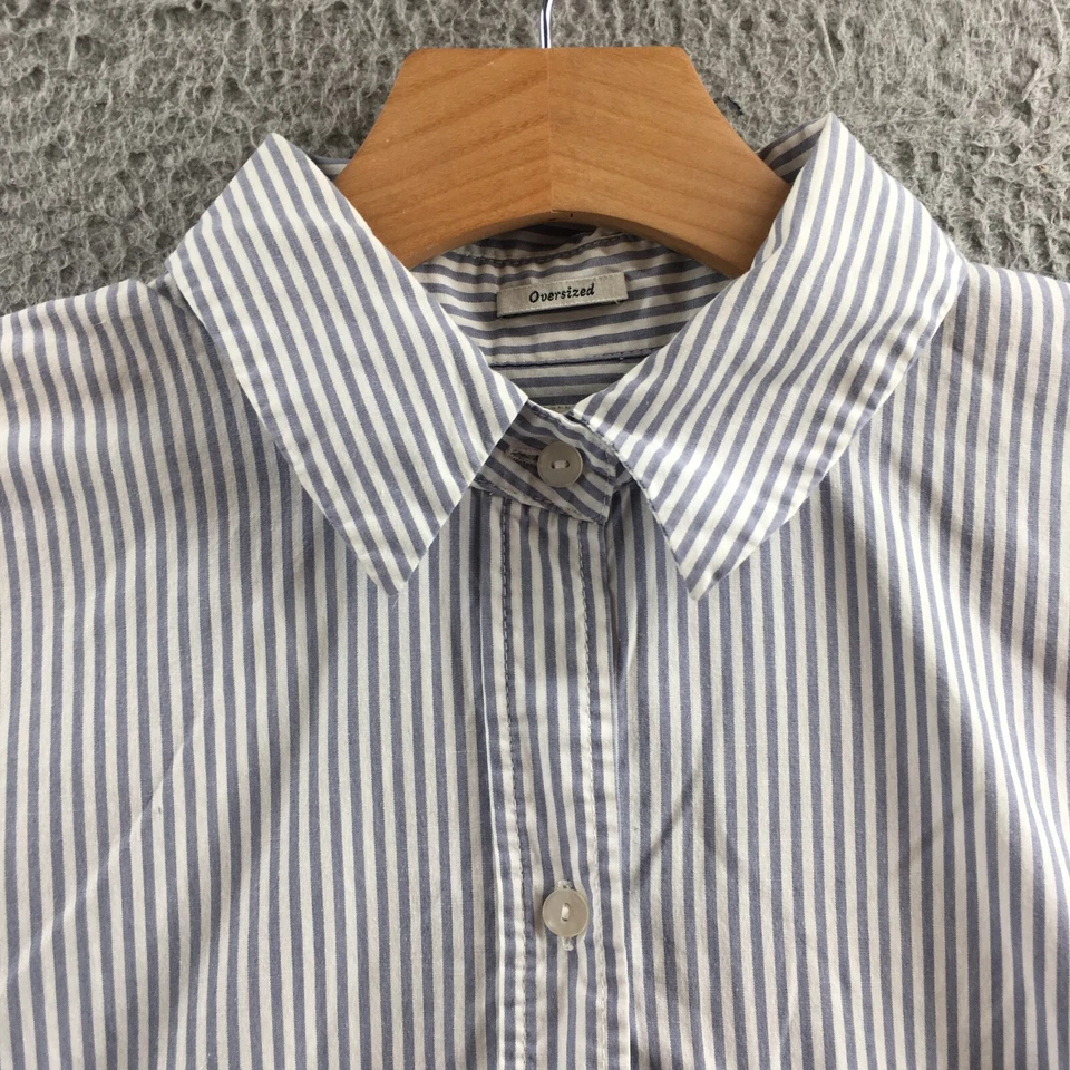 Abercrombie & Fitch 衬衫男式中号蓝色白色条纹长袖纽扣 — 第 3/4 张图片