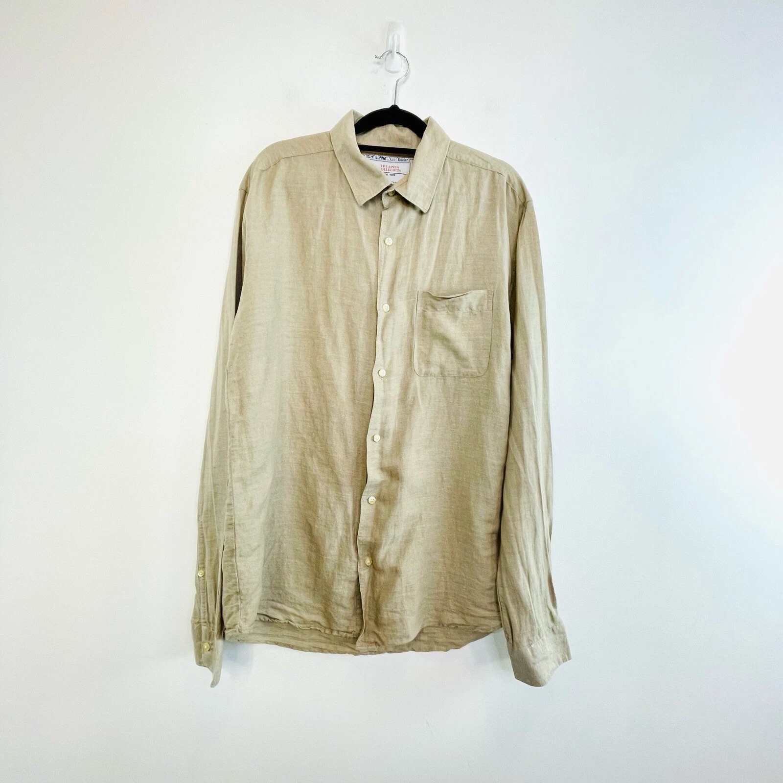 The Linen Collection Springfield Sz XL Taupe Linen Short Sleeve Reg Fit Shirt