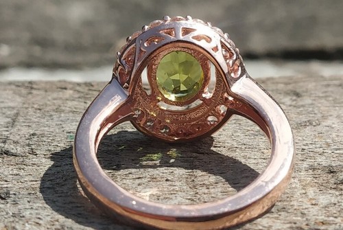 Rose Gold Plated Natural Green Peridot Ring 925 Sterling Silver Victorian Ring - Picture 5 of 11