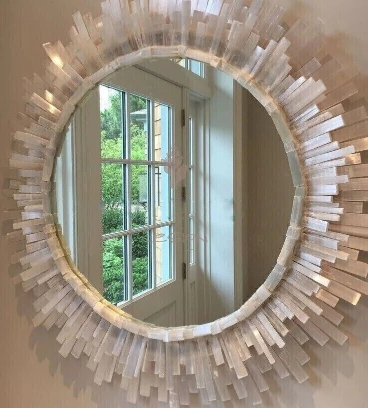 30" Round Selenite Mirror, Selenite Room Mirror, Bathroom Wall Mirror - Image 2 of 4