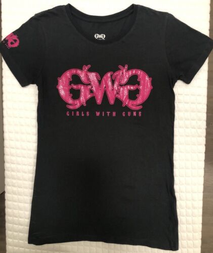 NWT GIRLS WITH GUNS Womens Western Short Sleeve Shirt Top Black & Hot Pink L - Picture 3 of 14
