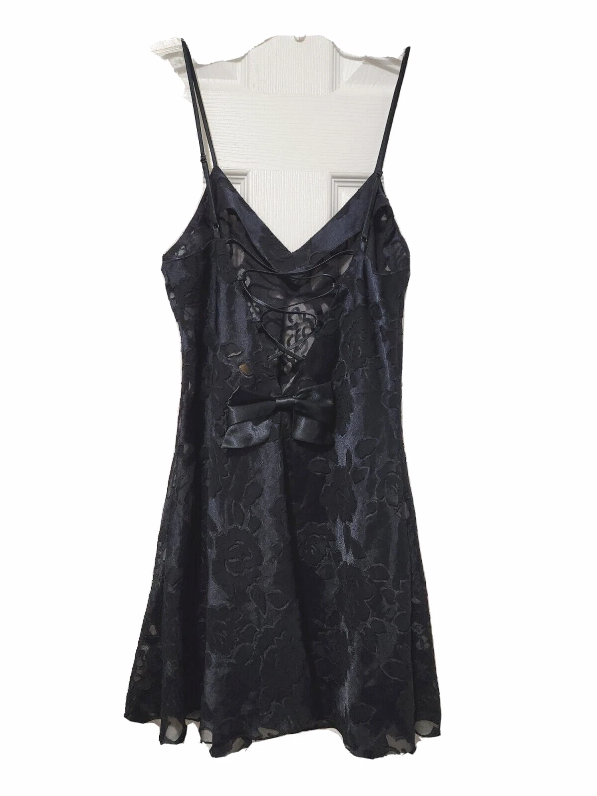 UNDERCOVER Mini abito vintage Victoria's Secret etichetta oro nero floreale burnout lingerie M