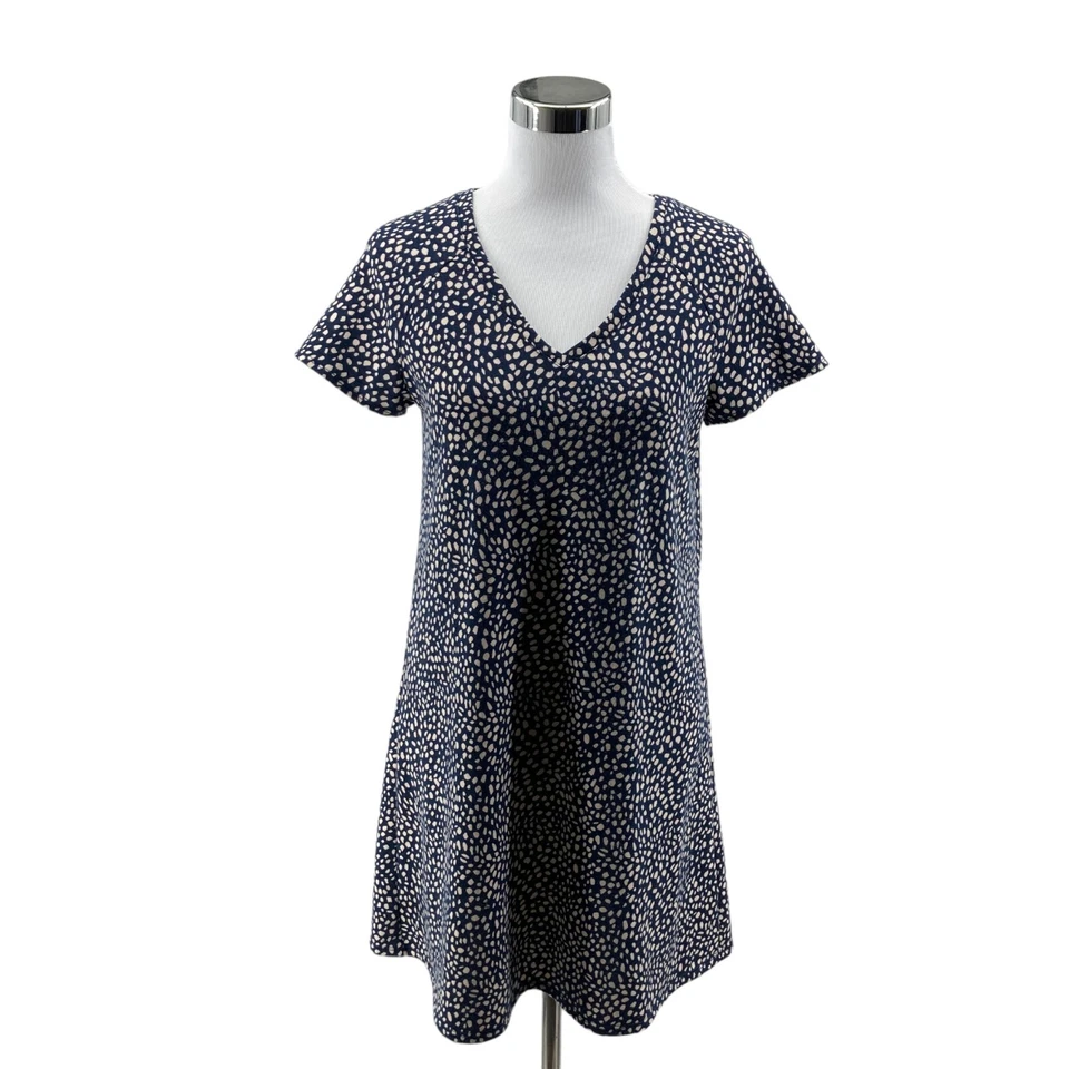 Vestido Camiseta Nine West Mujer Pequeño Azul Marino Blanco Lunares Manga Corta Cuello en V Foto 3 de 4