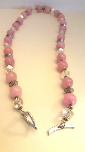 Collana artigianale in quarzo rosa tondo naturale, perle sfaccettate e argento - NUOVO - Foto 8 di 8