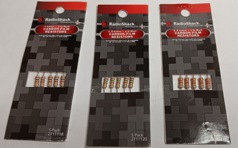 Radio Shack 1/2 Watt Lot of 3 Carbon Film Resistor 5 Packs NIP   1 1.5 3.3 Kohm 