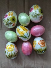 Easter Spring Decor Eggs Painted Floral Flowers Pearlized Mache Lot of 9