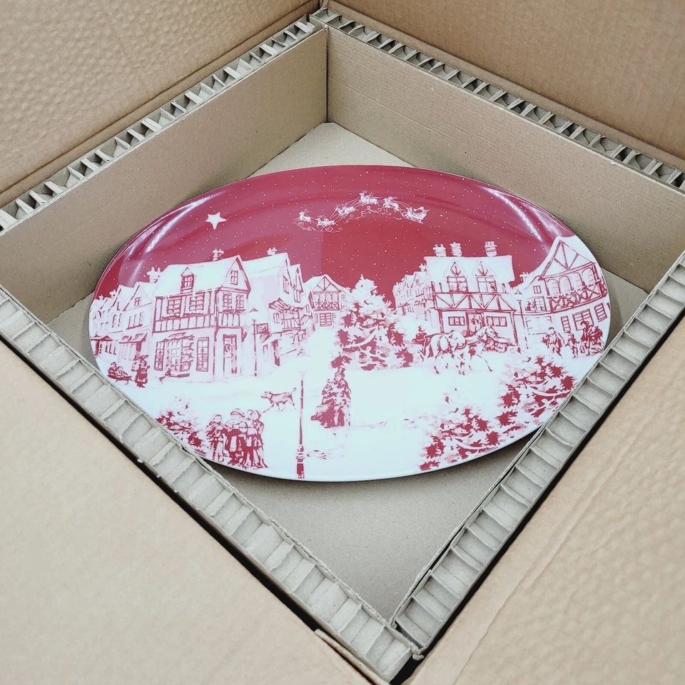 Plato de Noche Alpino Williams Sonoma Pillivuyt Navidad Pueblo Nevado Rojo NUEVO Foto 3 de 4