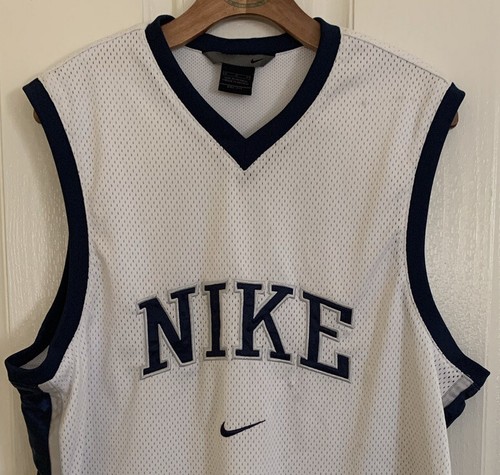 Vintage 90s Nike Basketball White Navy Spell Out Men’s Jersey Size M