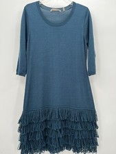 Soft Surroundings Women's Teal Theodora Fringe Sweater Dress Size PM