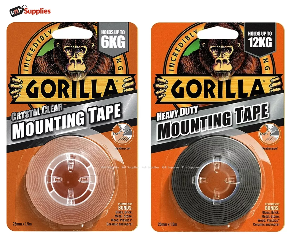 Gorilla Glue Heavy Duty Mounting Tape Double Sided Weatherproof Clear Black