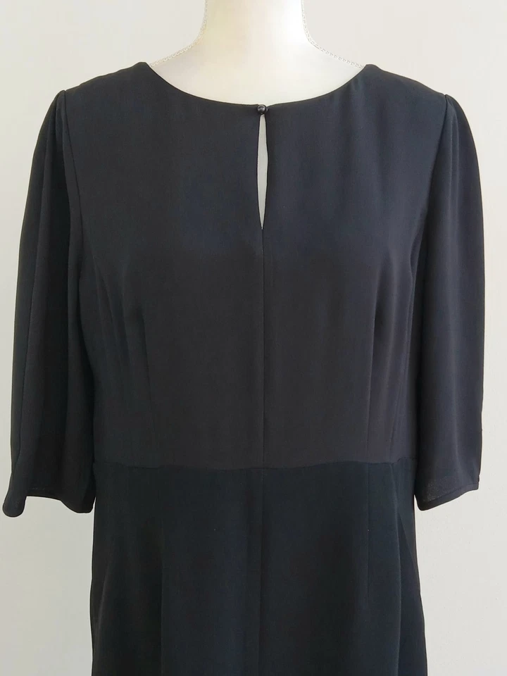 Vestido LAFAYETTE 148 Negro Seda-Crepé Frontal Cerradura Abertura con Paneles Traseros Talla 12 Foto 4 de 4