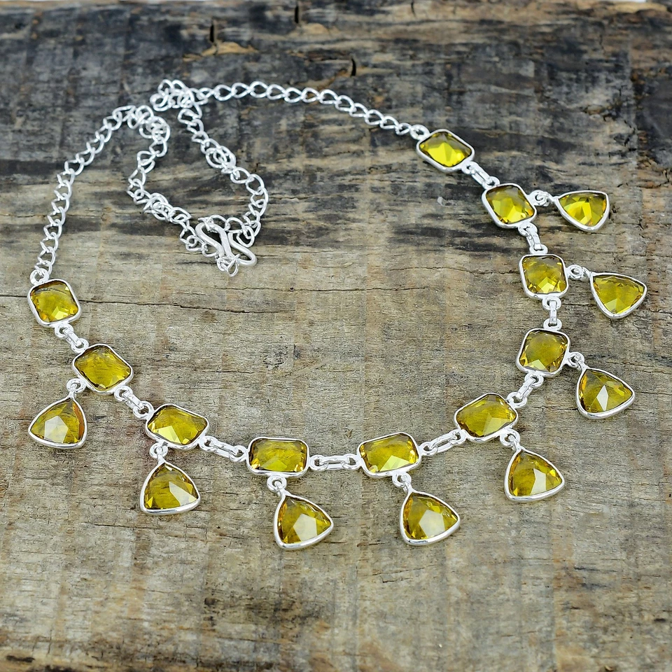 Unico Citrino Gemma 925 Argento Sterling Mano Gioielli Collana Love Regali - Immagine 4 di 4