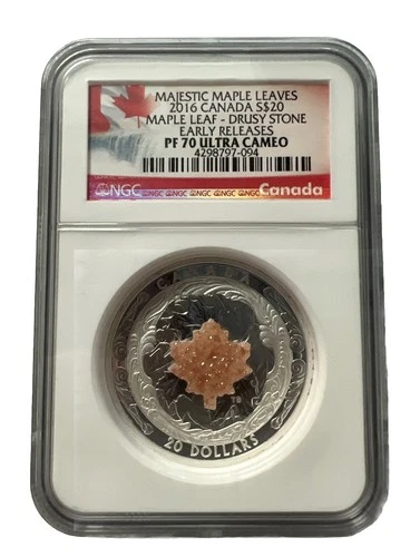 2016 Canada $20 Majestic Maple Leaves with Drusy Stone 1oz Silver NGC PF 70 UCAM